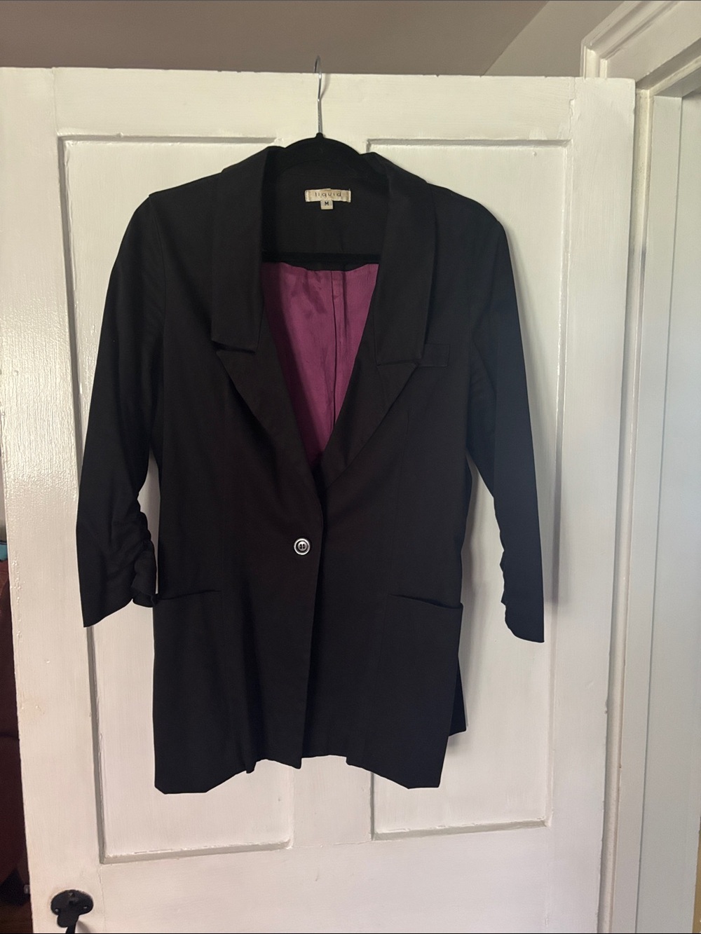 Black Blazer with Purple Lining - Single Button Tailored Jacket